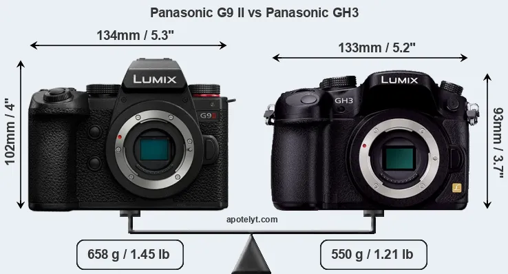 Size Panasonic G9 II vs Panasonic GH3