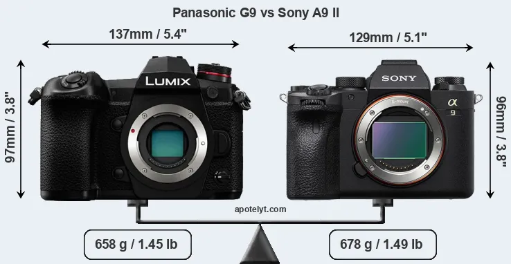 Size Panasonic G9 vs Sony A9 II