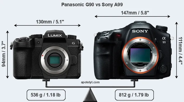 Size Panasonic G90 vs Sony A99