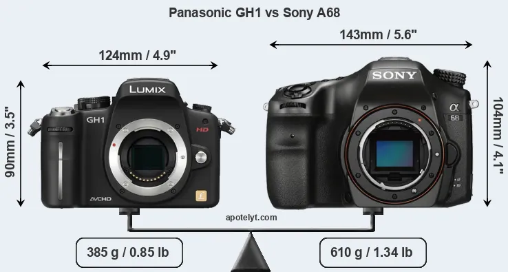 Size Panasonic GH1 vs Sony A68