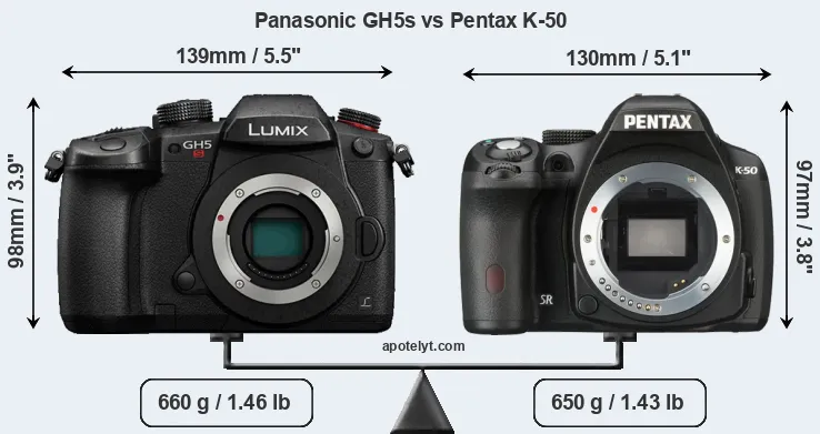 Size Panasonic GH5s vs Pentax K-50