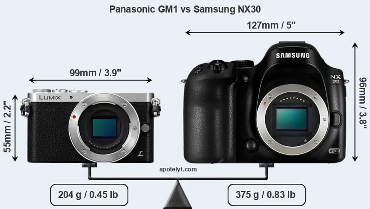 Size Panasonic GM1 vs Samsung NX30