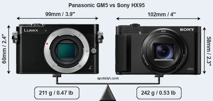 Size Panasonic GM5 vs Sony HX95