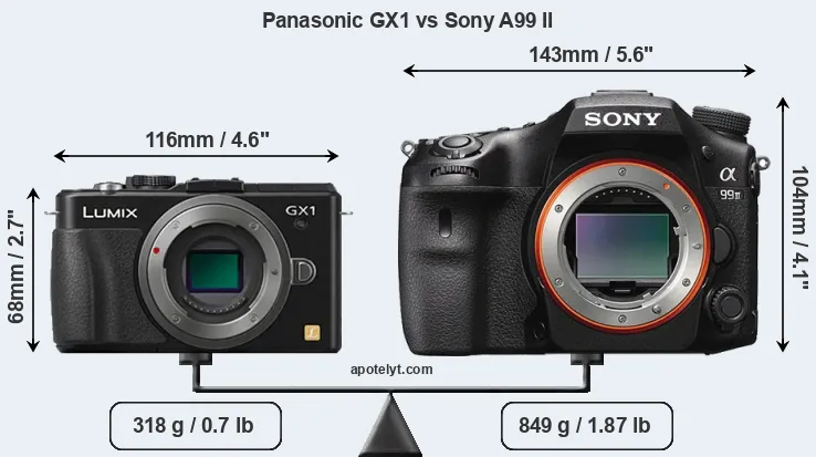 Size Panasonic GX1 vs Sony A99 II