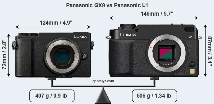 Size Panasonic GX9 vs Panasonic L1