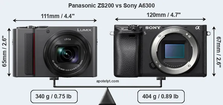 Size Panasonic ZS200 vs Sony A6300