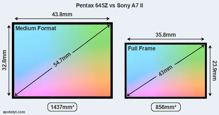 Pentax 645Z and Sony A7 II sensor measures