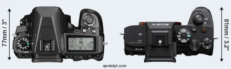 Compare K-3 II versus A7S III top