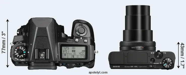 Compare K-3 II versus RX100 VII top
