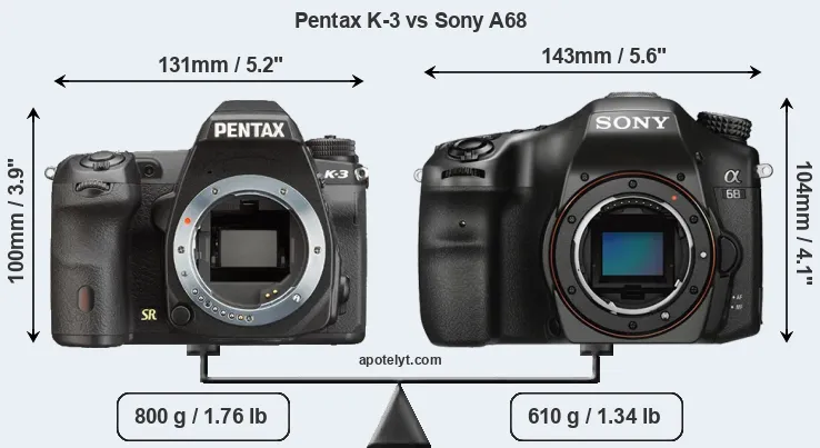 Size Pentax K-3 vs Sony A68