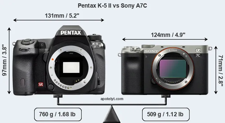 Size Pentax K-5 II vs Sony A7C