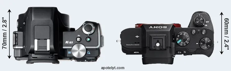 Compare K-S1 versus A7 II top