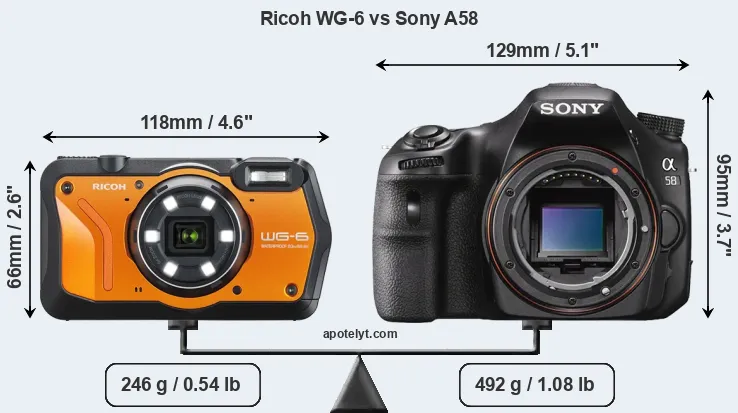 Size Ricoh WG-6 vs Sony A58
