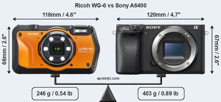 Size Ricoh WG-6 vs Sony A6400