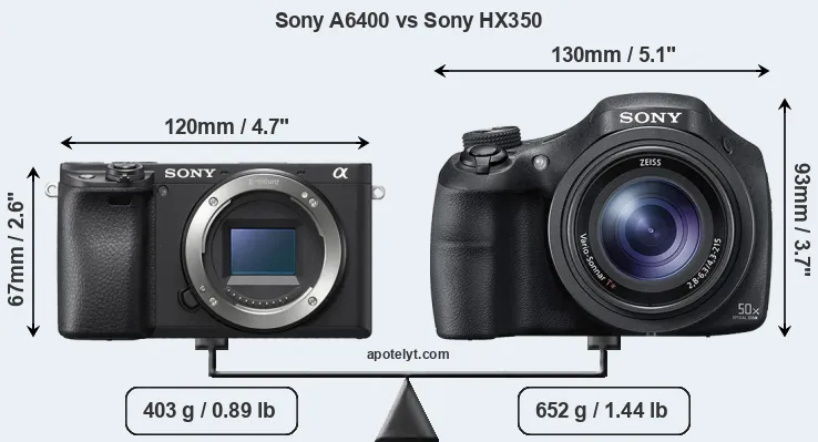 Size Sony A6400 vs Sony HX350