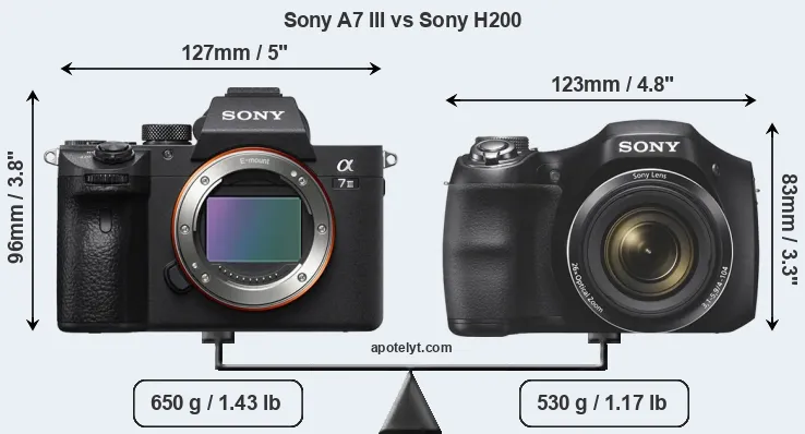 Size Sony A7 III vs Sony H200