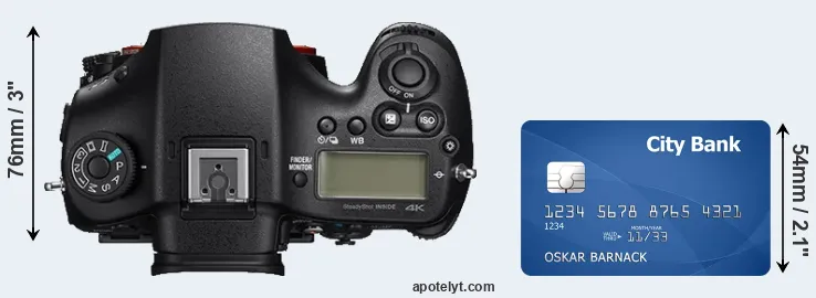 A99 II versus credit card top view
