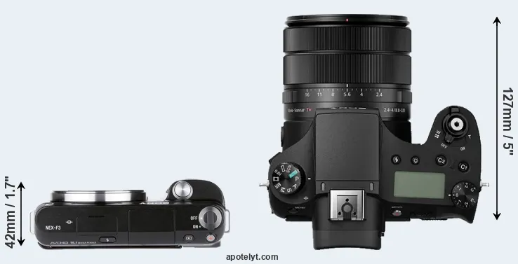 Compare NEX-F3 versus RX10 III top